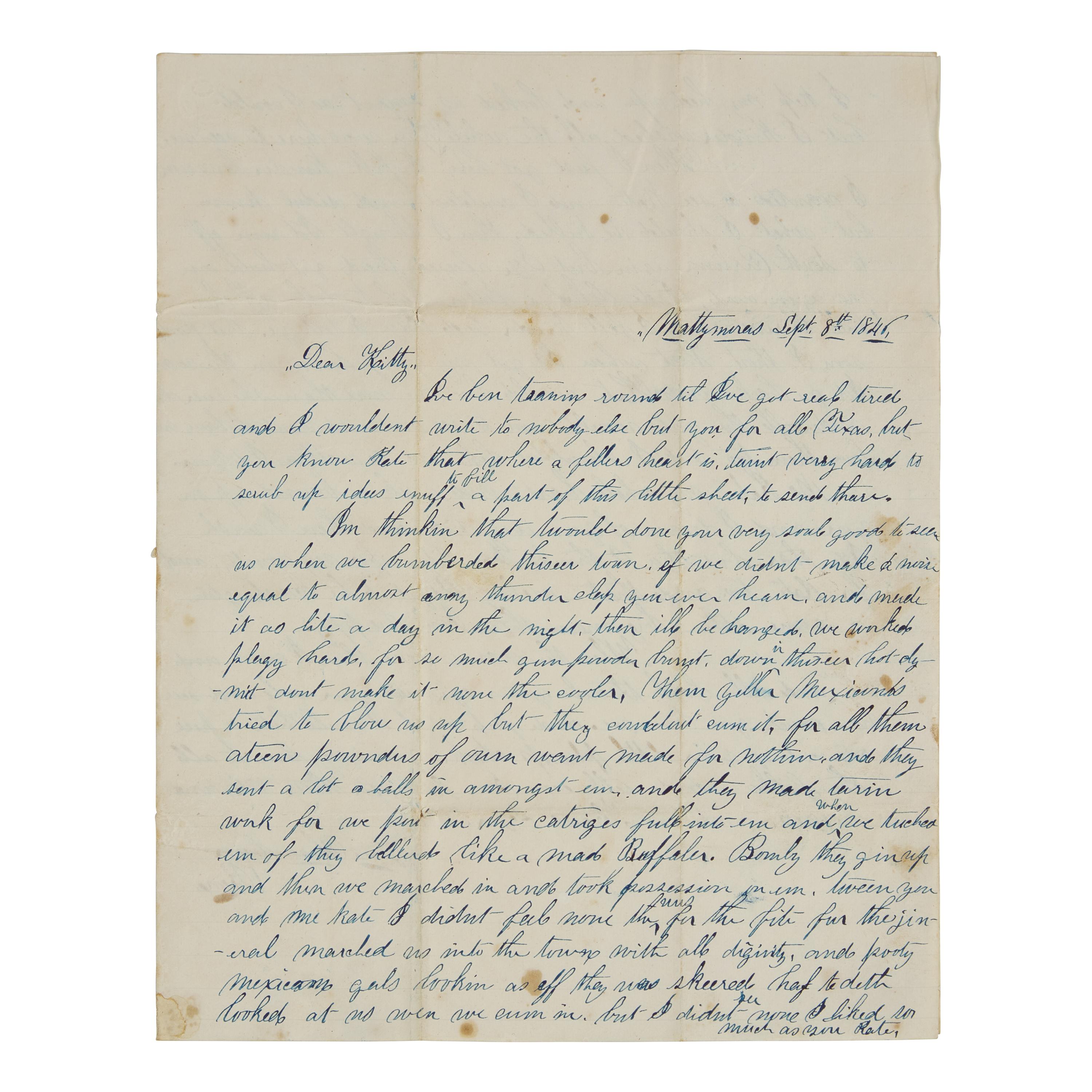 [Mexican-American War] A U.S. Soldier Writes to His Love Interest Following the March on Matamoros