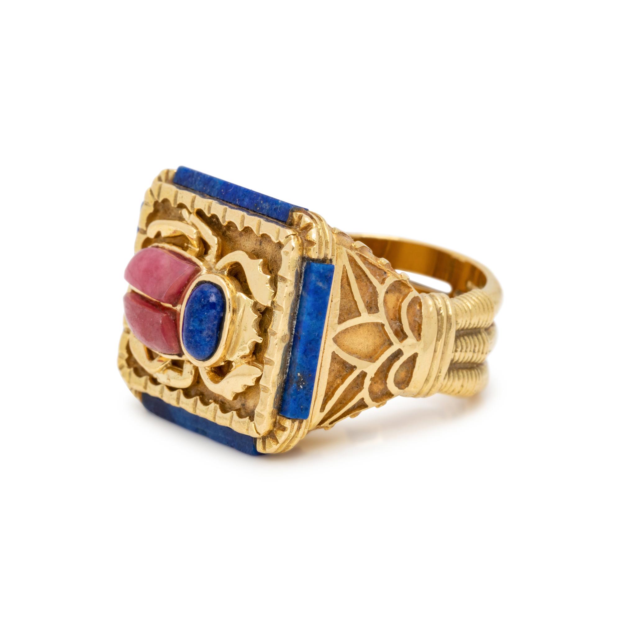 YELLOW GOLD AND HARDSTONE SCARAB RING