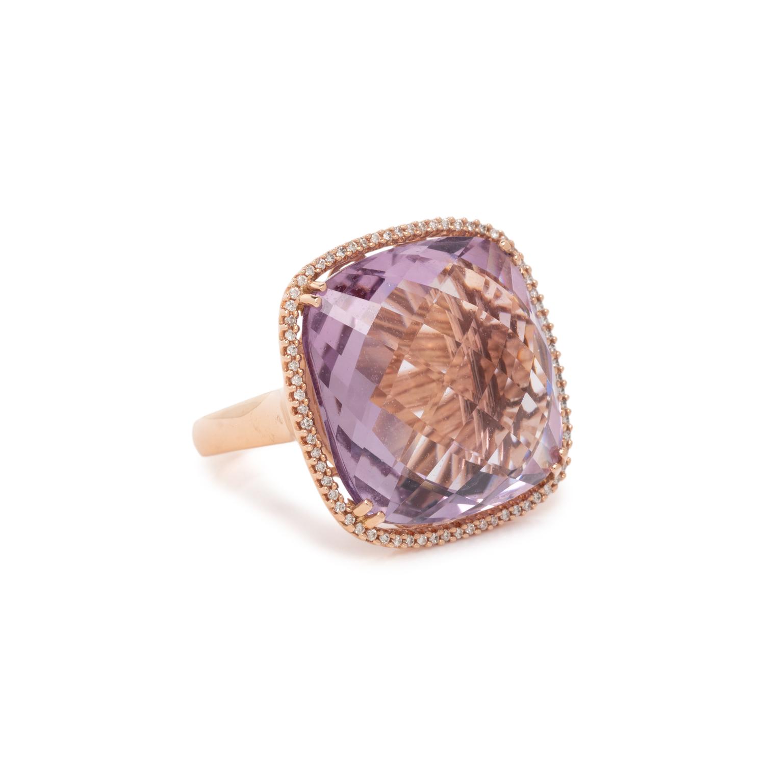 AMETHYST, DIAMOND, AND ROSE GOLD RING