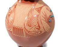 Sgraffito Lamp Base with Silver and Turquoise Concha