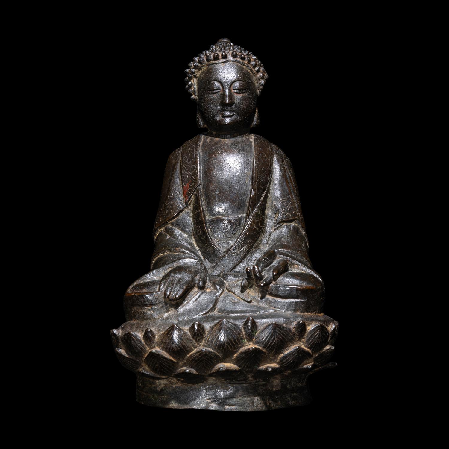 A Chinese Bronze Buddha, Ming Dynasty or Earlier 明或更早 銅坐佛