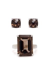 TIFFANY & CO., SMOKY QUARTZ RING AND EARRINGS