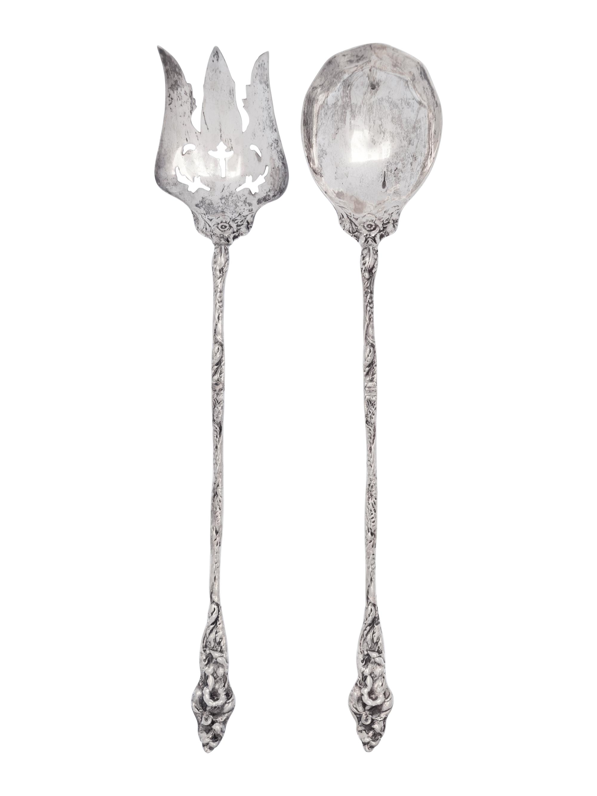 A Set of American Silver Salad Servers