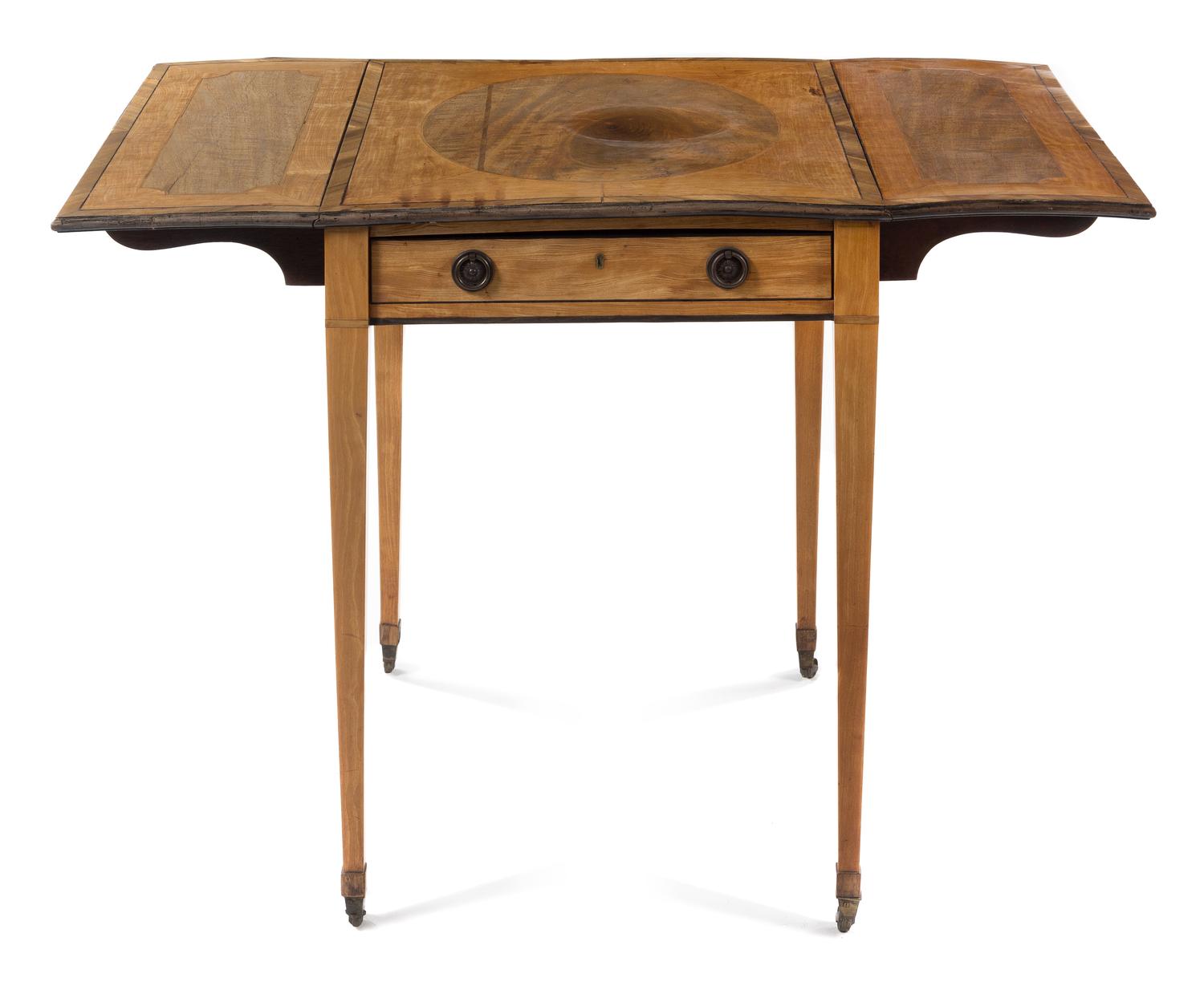 A Hepplewhite Style Mahogany Pembroke Table Height 28 1/4 x width 21 3/8 (closed) x depth 26 3/4 inches. — 18TH CENTURY