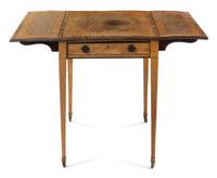 A Hepplewhite Style Mahogany Pembroke Table Height 28 1/4 x width 21 3/8 (closed) x depth 26 3/4 inches. — 18TH CENTURY