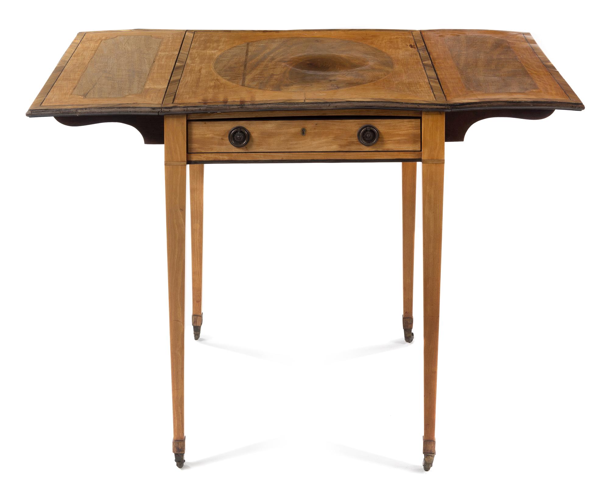 A Hepplewhite Style Mahogany Pembroke Table Height 28 1/4 x width 21 3/8 (closed) x depth 26 3/4 inches. — 18TH CENTURY