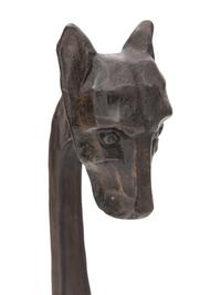 A Pair of Bradley and Hubbard Cast Iron Hound Andirons