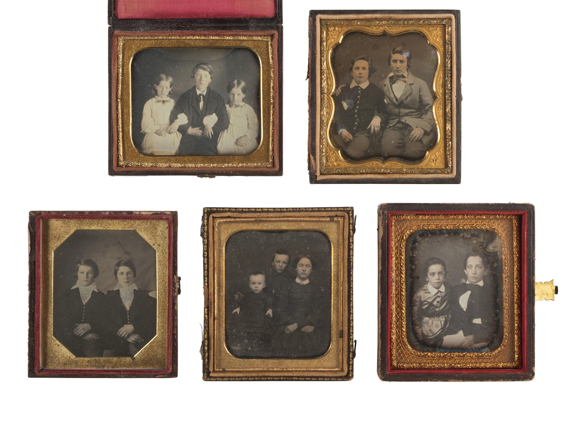 [EARLY PHOTOGRAPHY]. 33 sixth plate and quarter plate daguerreotypes of siblings in pairs & trios.