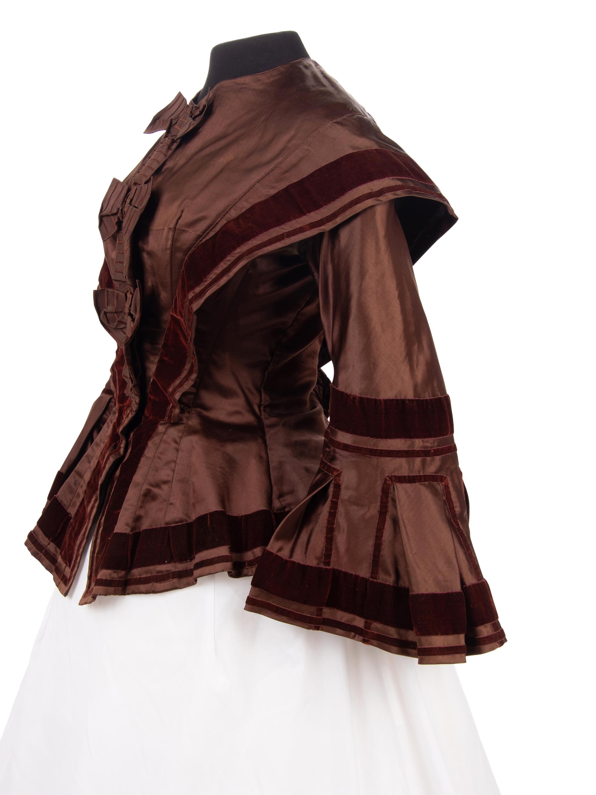 Two Silk Bodices Trimmed with Velvet, 1850s