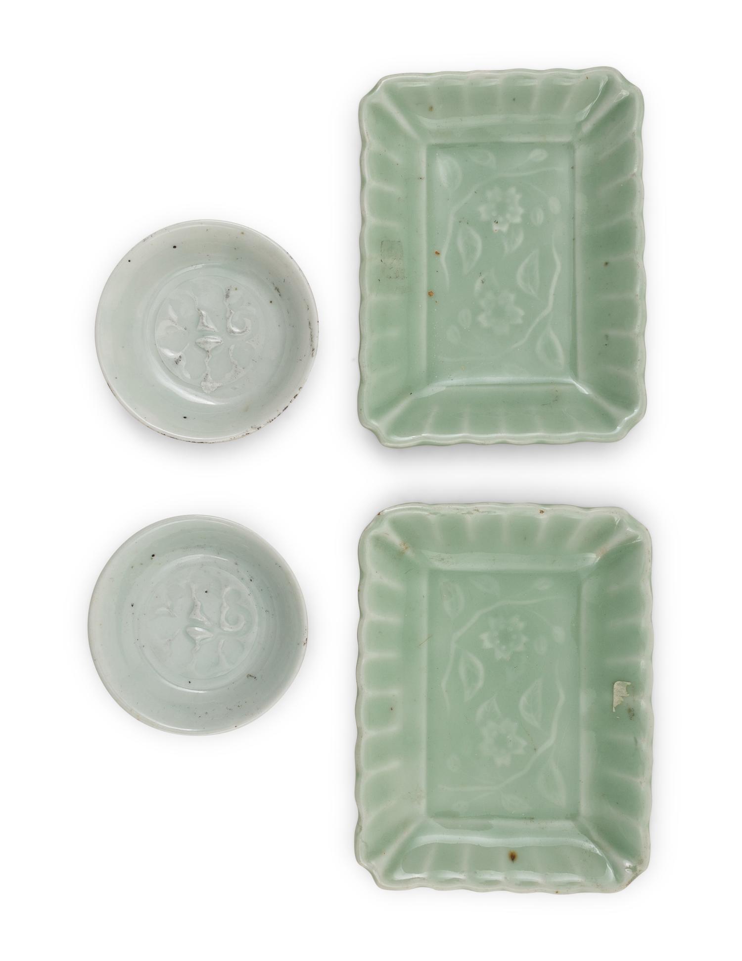 Two Pairs of Chinese Celadon Glazed Porcelain Dishes
