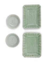 Two Pairs of Chinese Celadon Glazed Porcelain Dishes