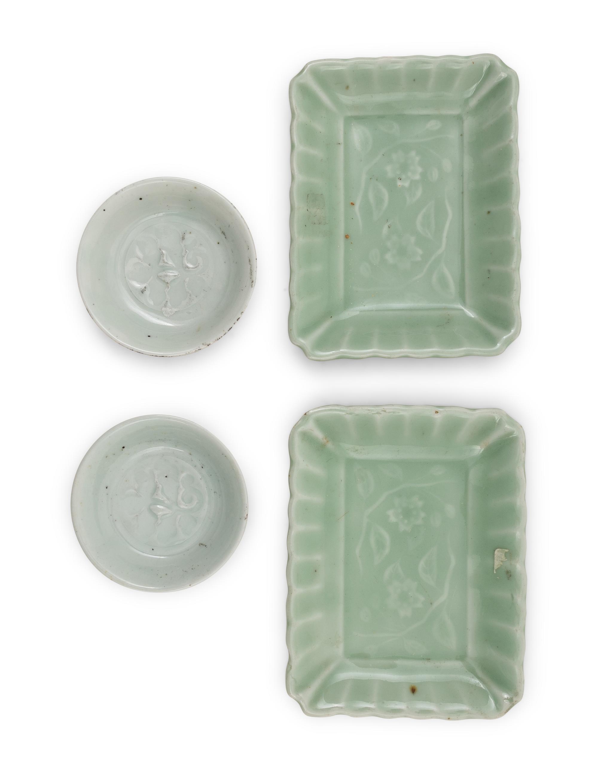 Two Pairs of Chinese Celadon Glazed Porcelain Dishes