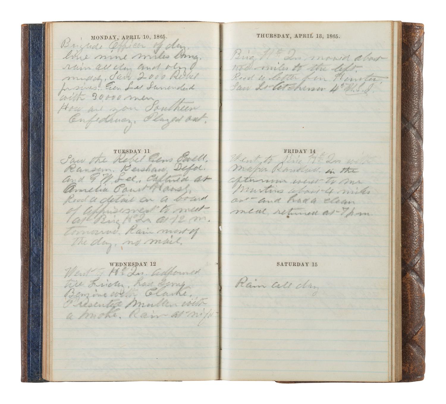 [CIVIL WAR]. Diary of Captain George Brennan, Co. M, New York 14th Heavy Artillery, 1865.