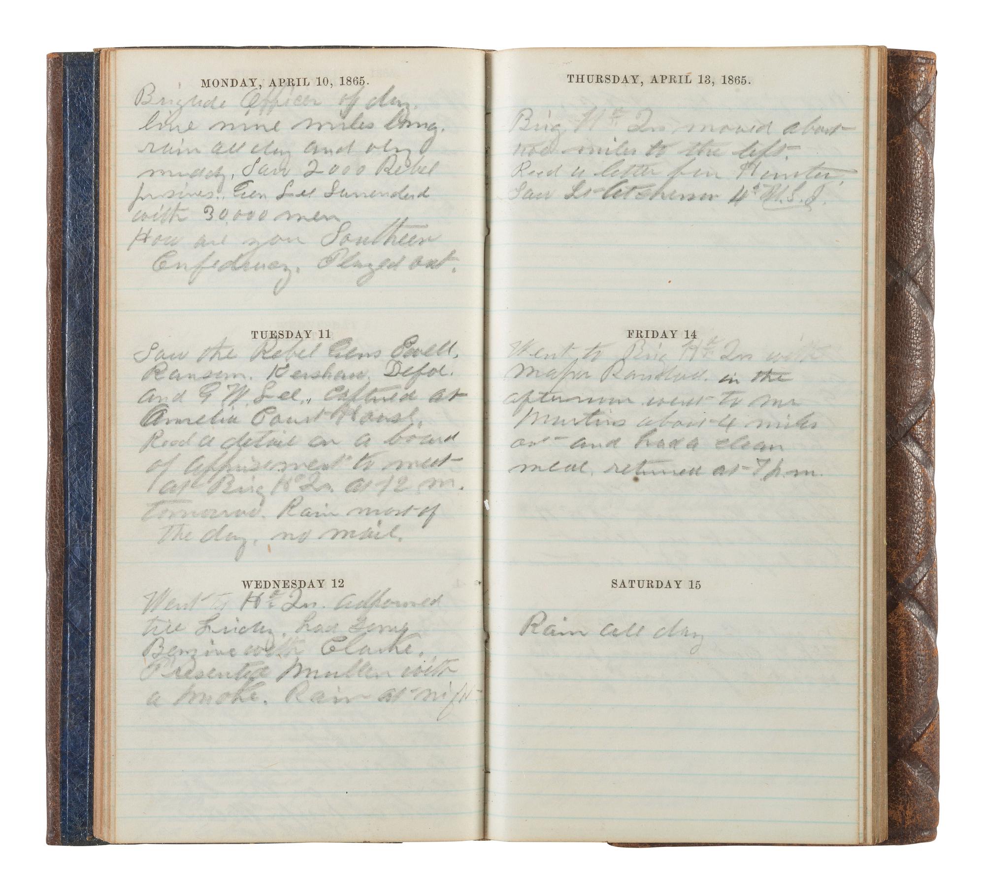 [CIVIL WAR]. Diary of Captain George Brennan, Co. M, New York 14th Heavy Artillery, 1865.