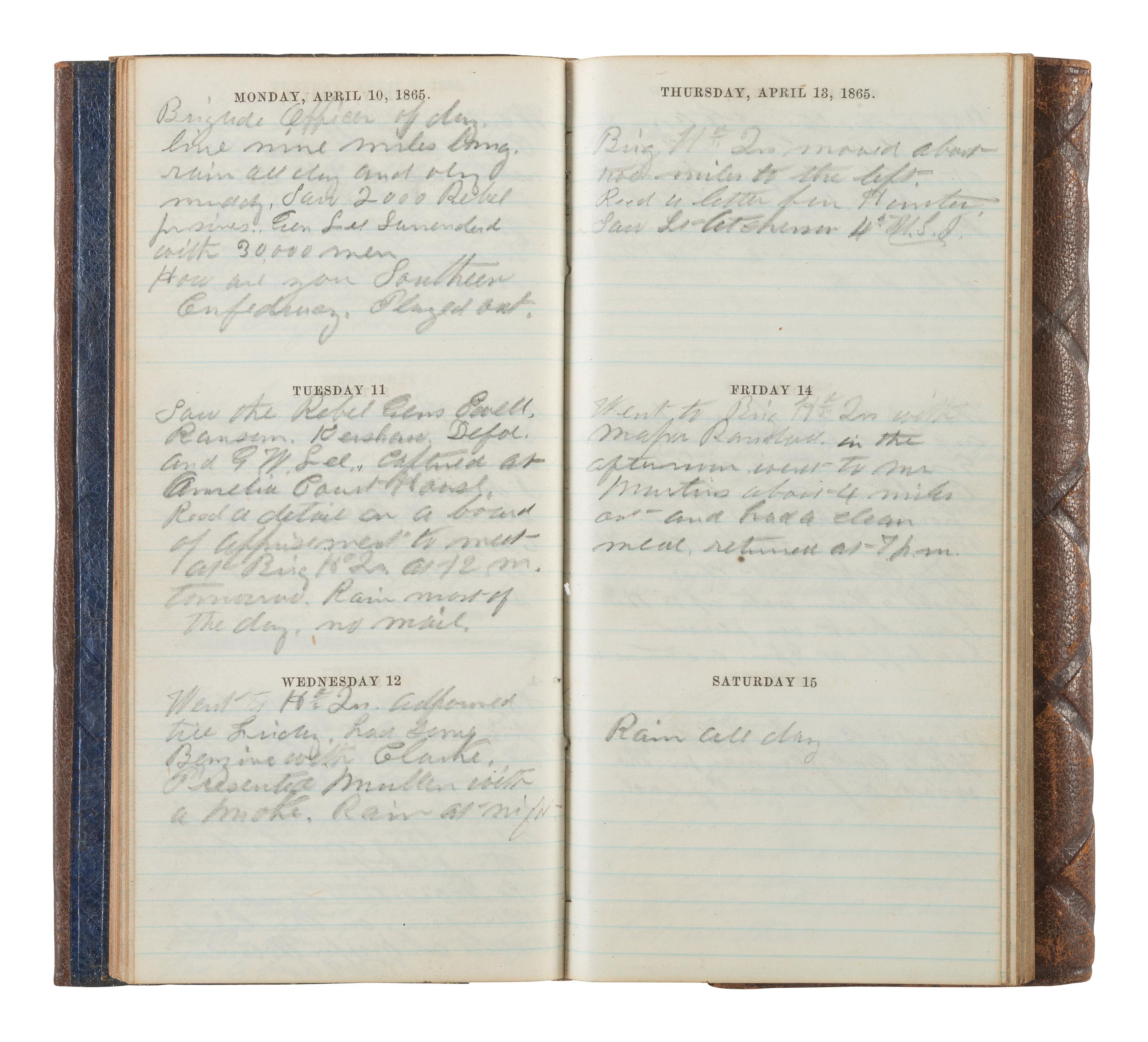 [CIVIL WAR]. Diary of Captain George Brennan, Co. M, New York 14th Heavy Artillery, 1865.