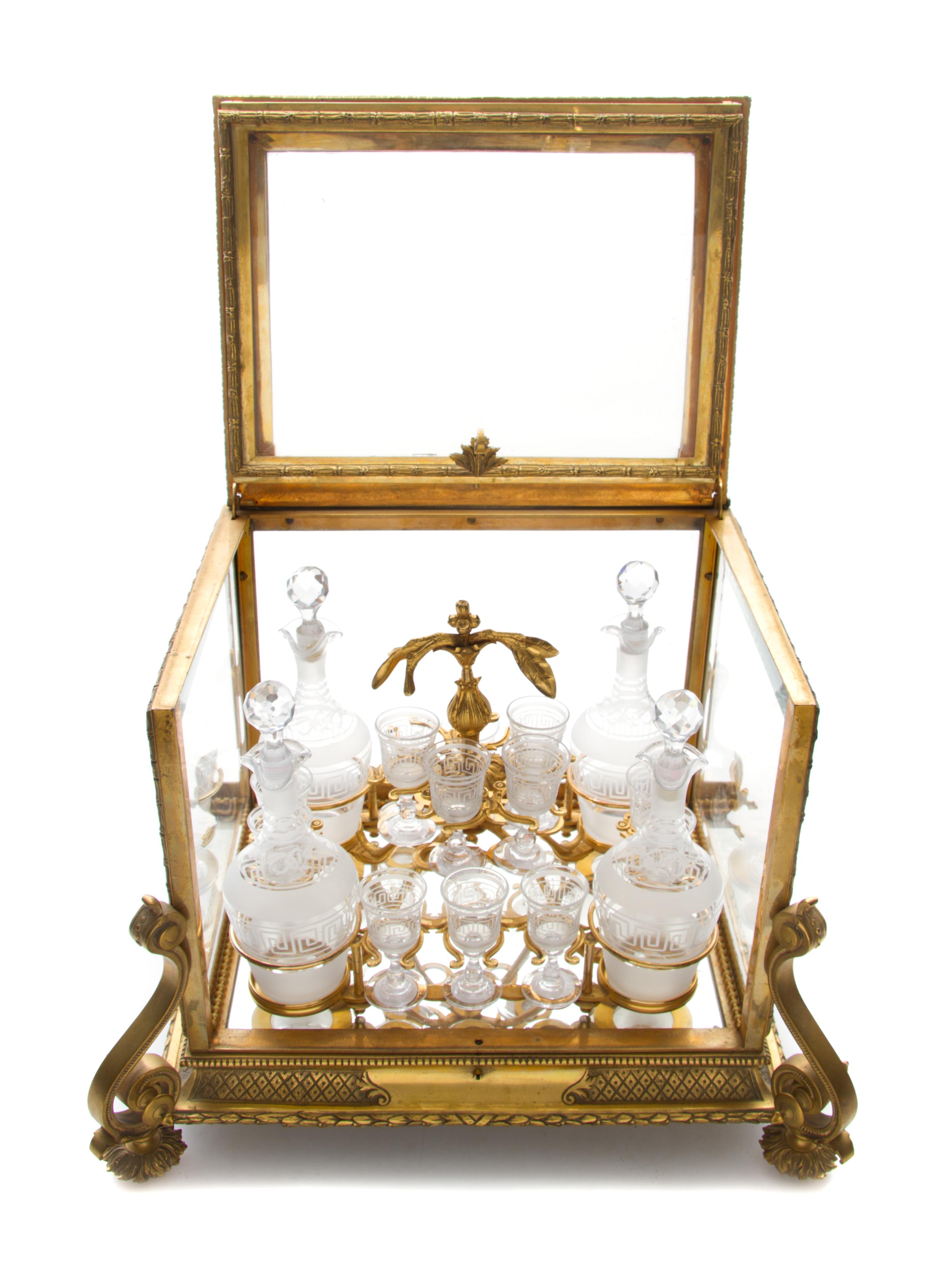 A French Gilt Bronze and Glass Cave a Liqueur Height 13 1/2 x width 17 x depth 14 1/2 inches. — LATE 19TH/EARLY 20TH CENTURY