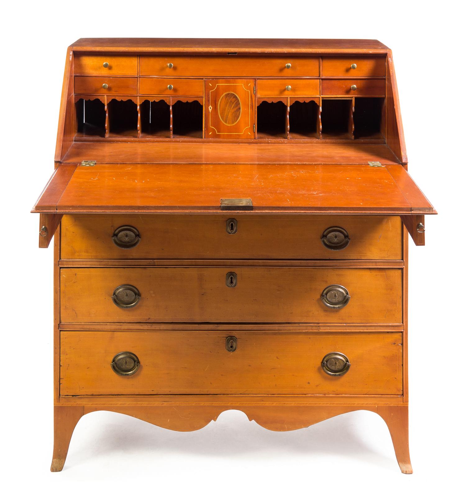 An American Maple Slant Front Bureau Height 43 x width 38 1/2 x depth 20 1/2 inches (closed). — 19TH CENTURY