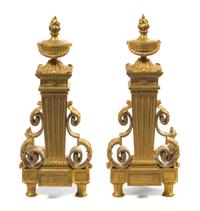 A Pair of Louis XVI Style Gilt Bronze Chenets Height 24 inches. — 19TH CENTURY