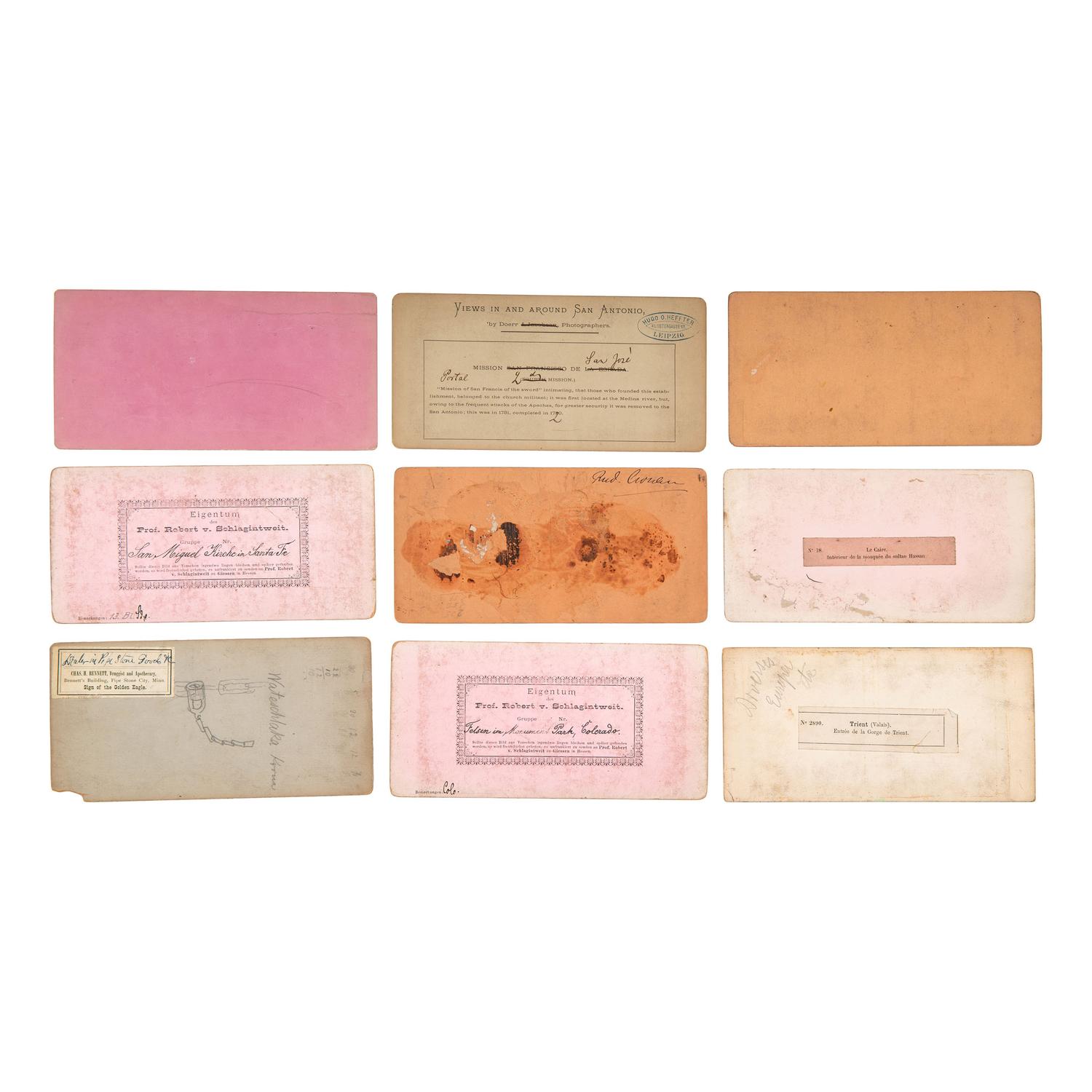 [EARLY PHOTOGRAPHY] -- [CRONAU, Rudolf]. A group of 34 assorted stereoviews featuring landscapes and manmade structures around the world, with a concentration on the American west, collected by artist Rudolf Cronau.
