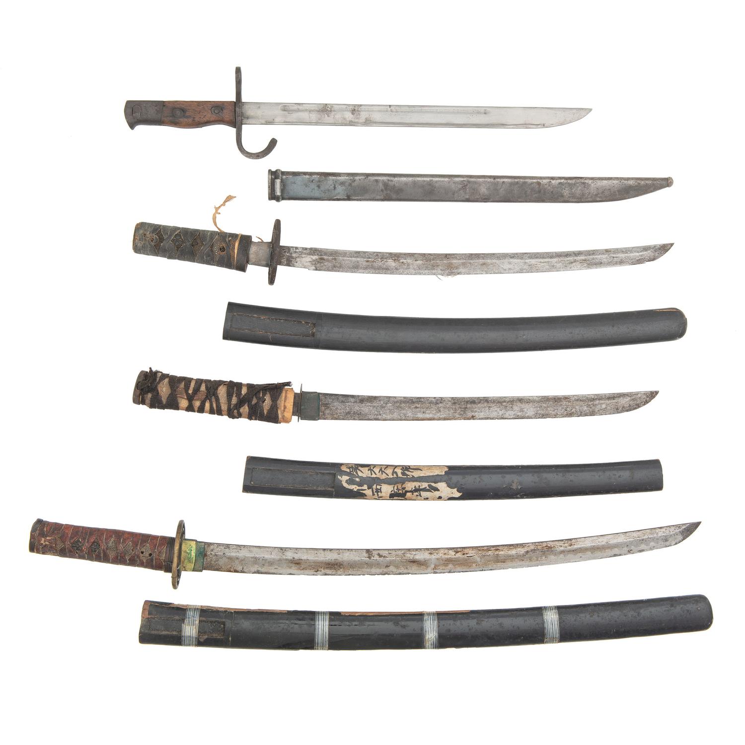 Lot of 4 Japanese Edged Weapons Including: 3 Wakizashi and a Type 30 Bayonet