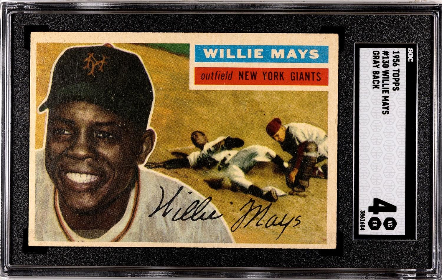 A 1956 Topps Willie Mays Baseball Card No. 130 Gray Back (SGC 4 VG-EX)