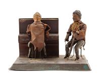 A Painted Tin Wind-Up "Two Musicians" Toy