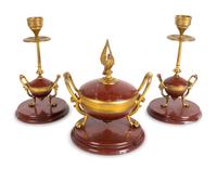 A Napoleon III Gilt Bronze and Rouge Marble Three-Piece Desk Set — 19TH CENTURY