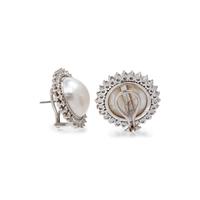 CULTURED MABE PEARL AND DIAMOND EARCLIPS
