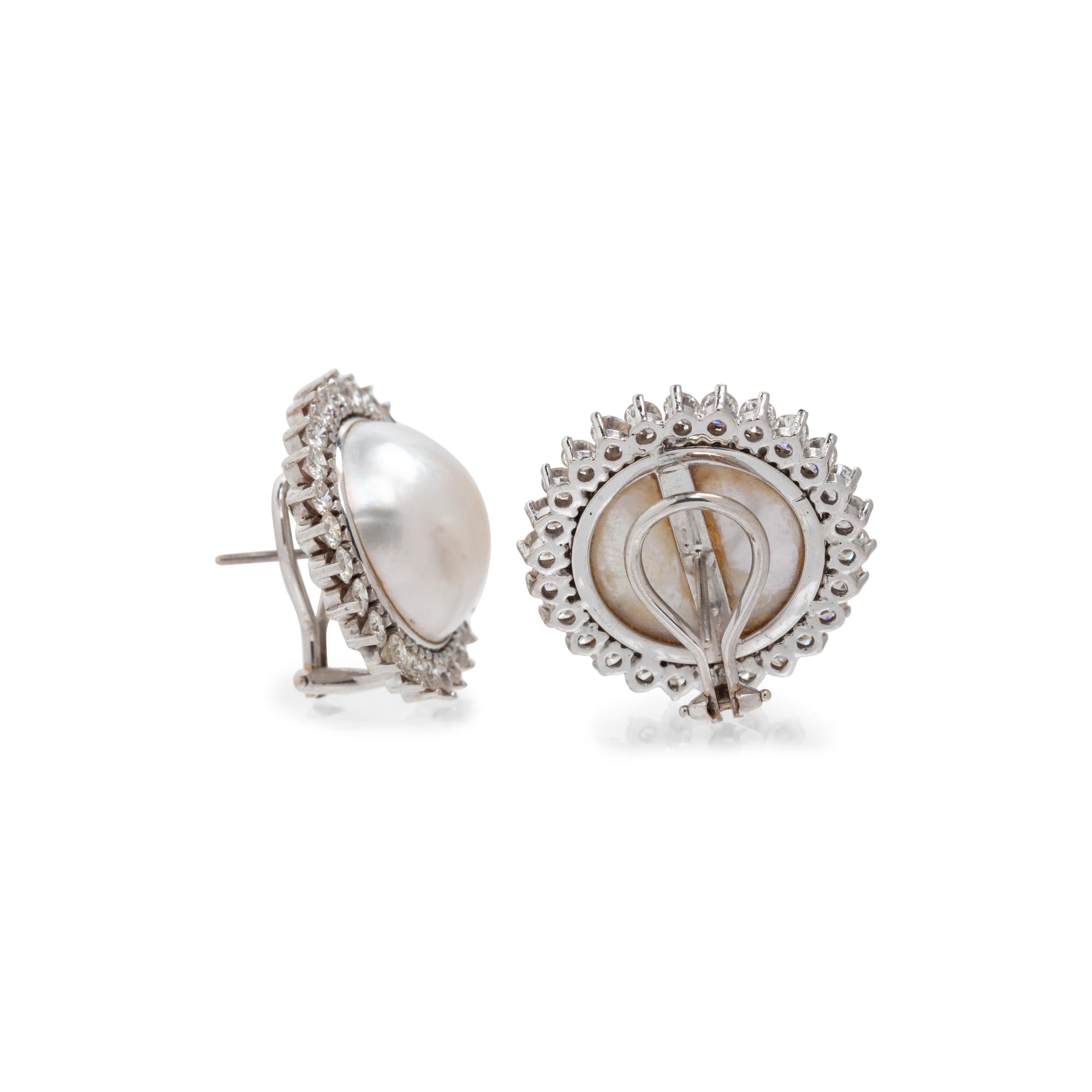 CULTURED MABE PEARL AND DIAMOND EARCLIPS