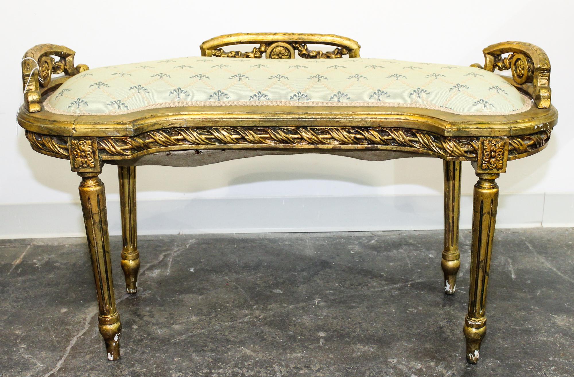 A Louis XVI Style Giltwood Bench Height 23 x width 40 x depth 17 1/4 inches. — LATE 19TH/EARLY 20TH CENTURY