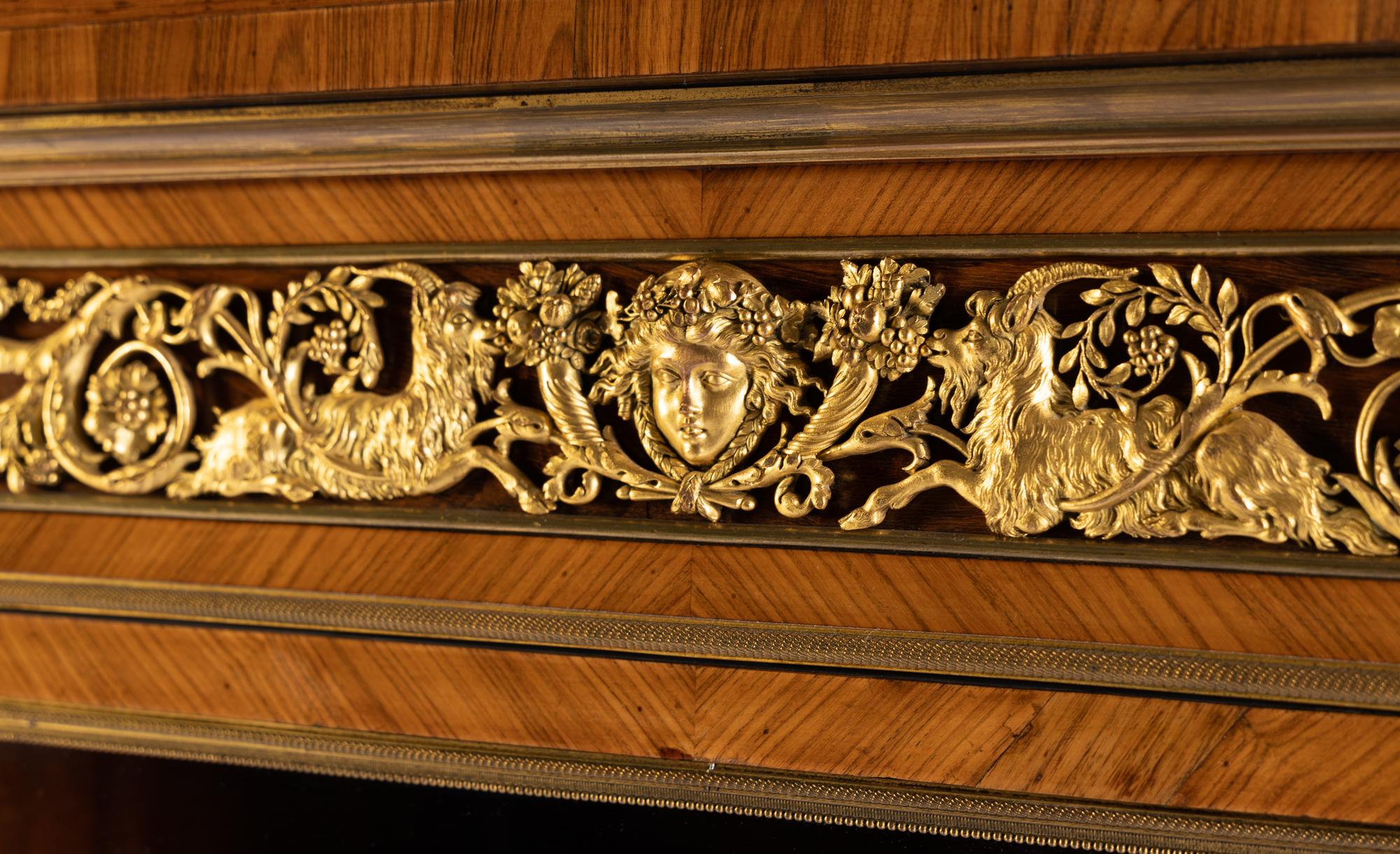 A Louis XVI Style Gilt Bronze Mounted Parquetry Cabinet-on-Stand