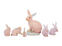 Six Herend Porcelain Rabbits