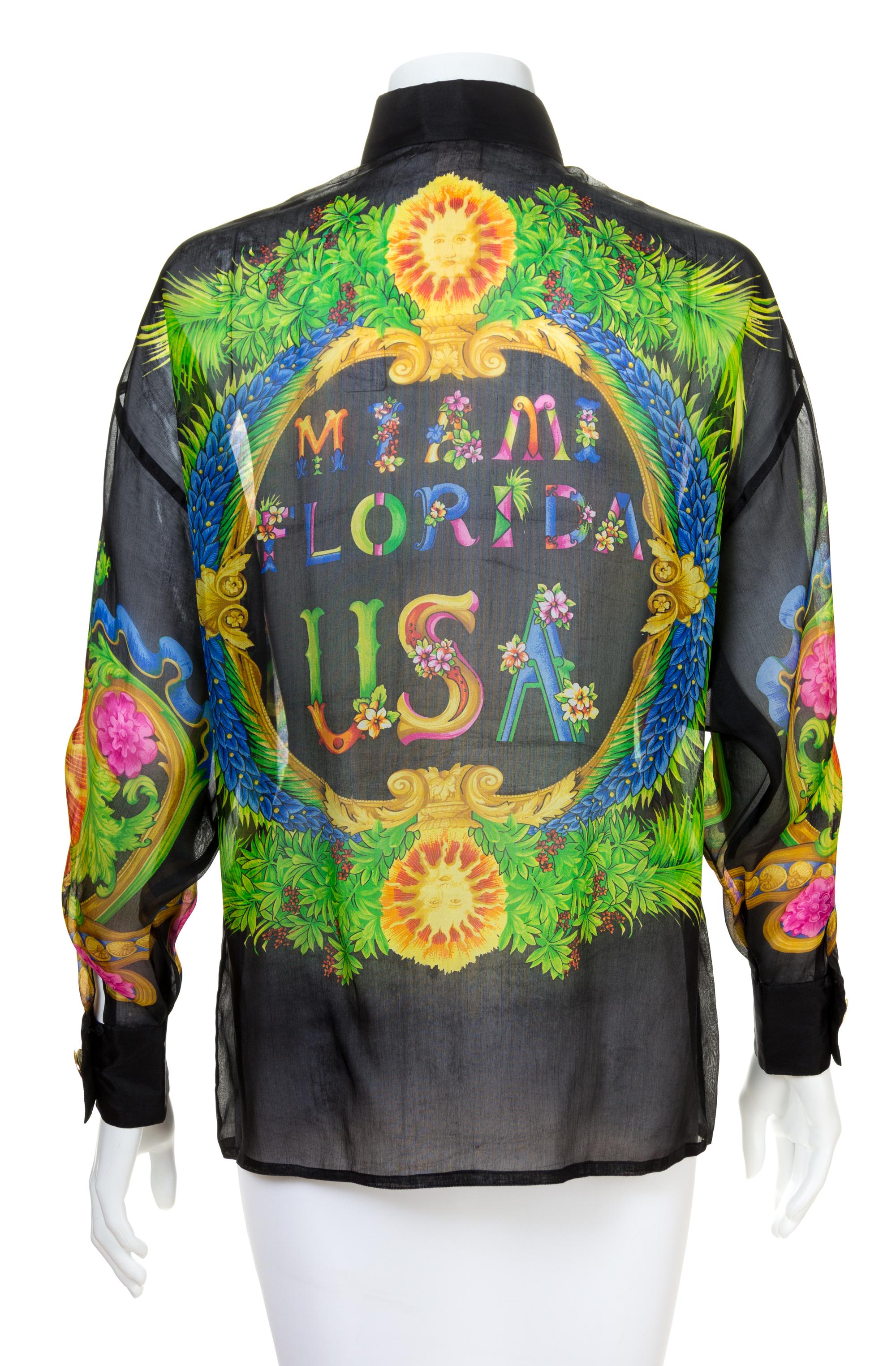 A Gianni Versace Silk Sheer Print Shirt, Size 38.