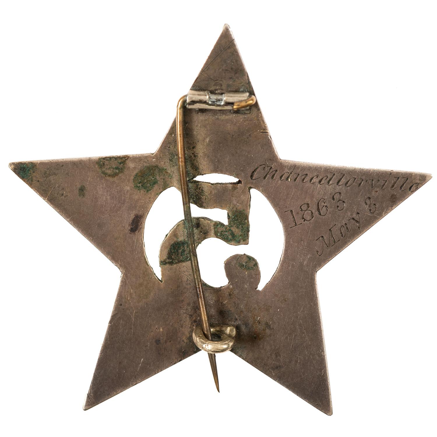 Private Daniel Hudson, Company K, 5th Ohio Volunteers, silver corps badge engraved with battle honors, incl. Winchester, Port Republic, Cedar Mountain, Antietam, Dumfries, and Chancellorsville.