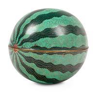 A Chinese Cloisonné Enamel Watermelon-Form Covered Box
