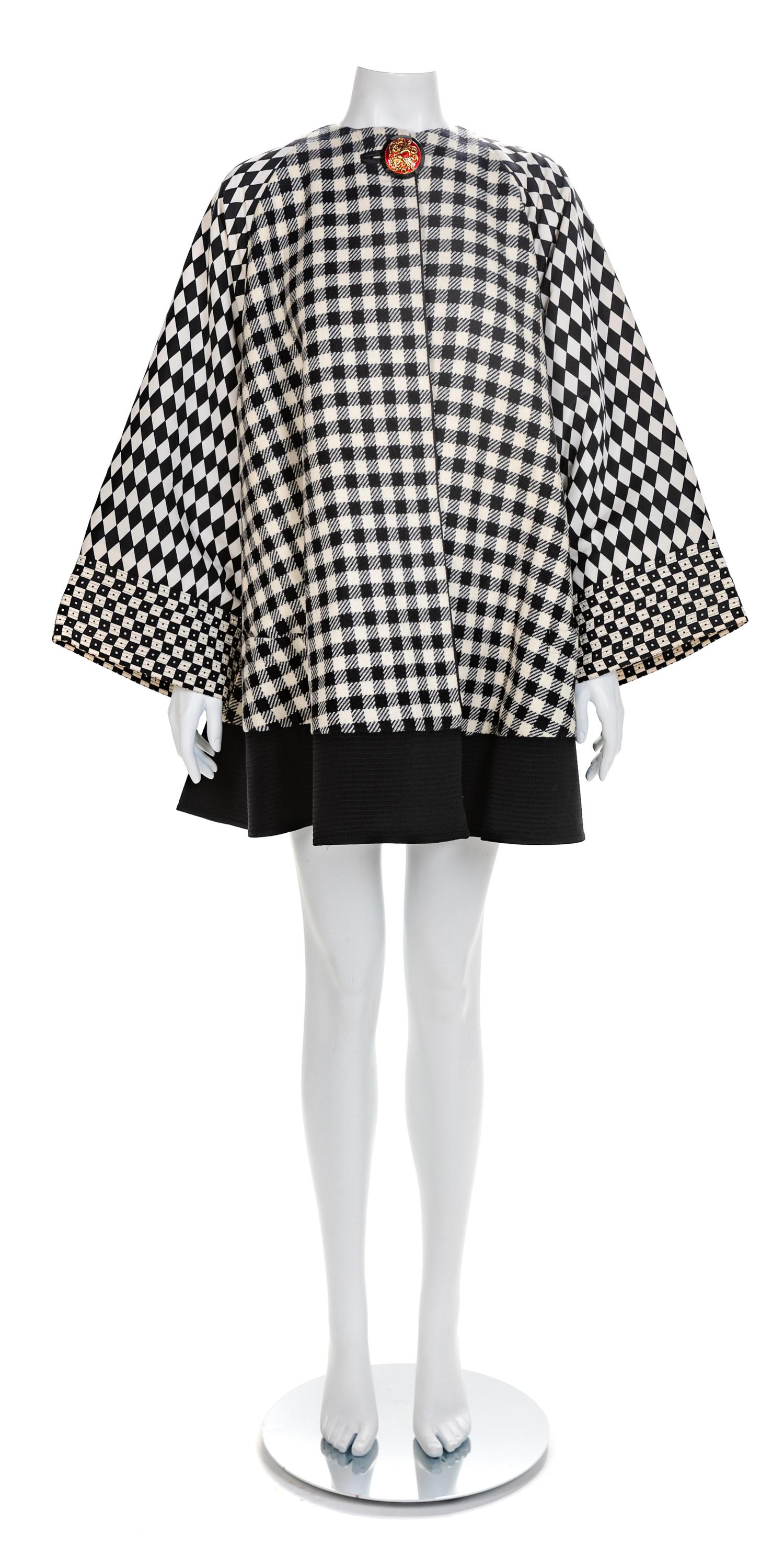 Versace Multicolor, Black and White Swing Coat, 1990s