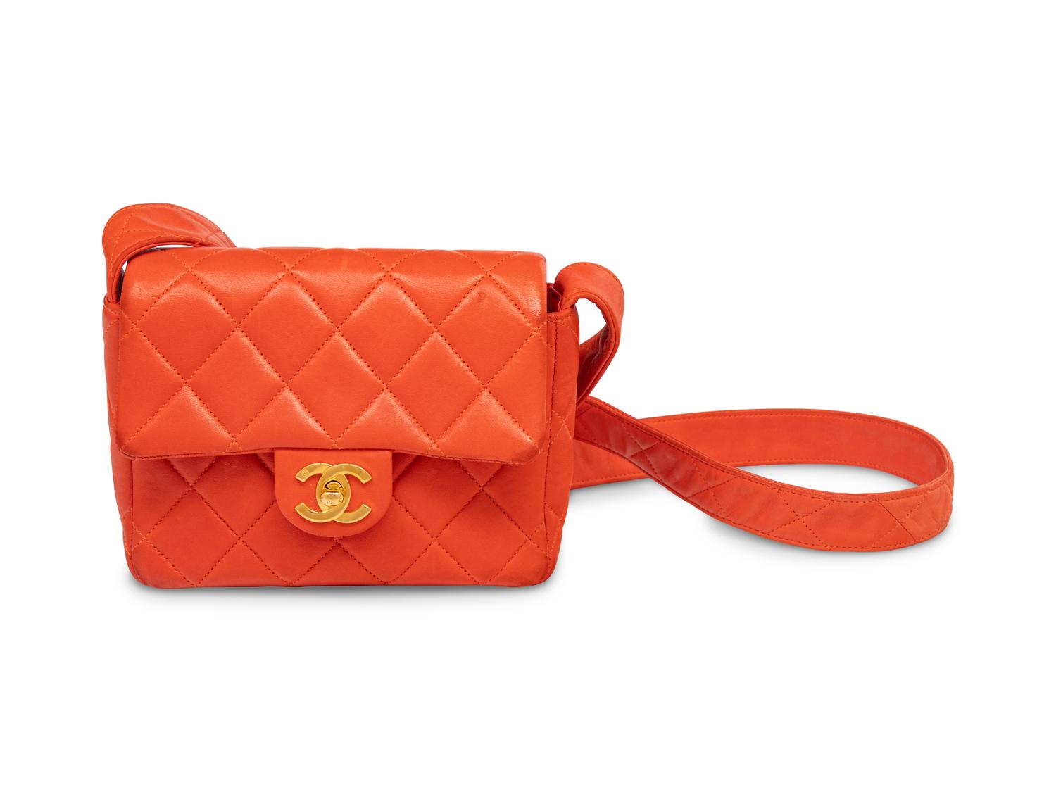 Chanel Quilted Crossbody Bag in Coral Lambskin