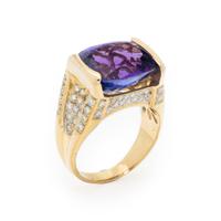YELLOW GOLD, TANZANITE, AND DIAMOND RING
