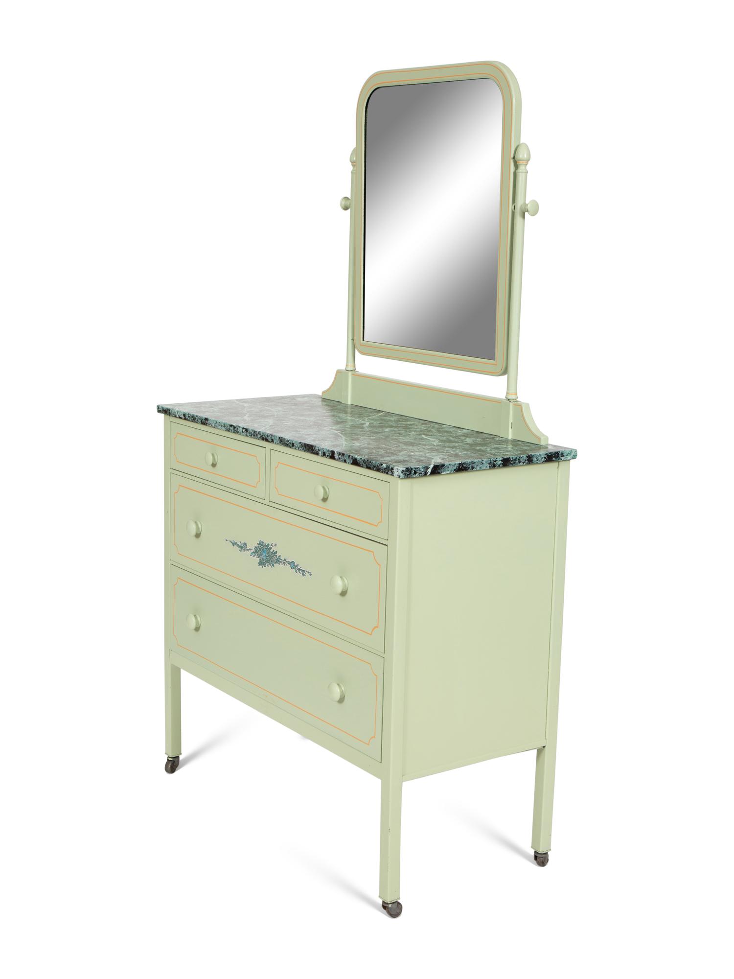 A Painted Metal Chest of Drawers with Dressing Mirror