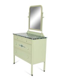 A Painted Metal Chest of Drawers with Dressing Mirror