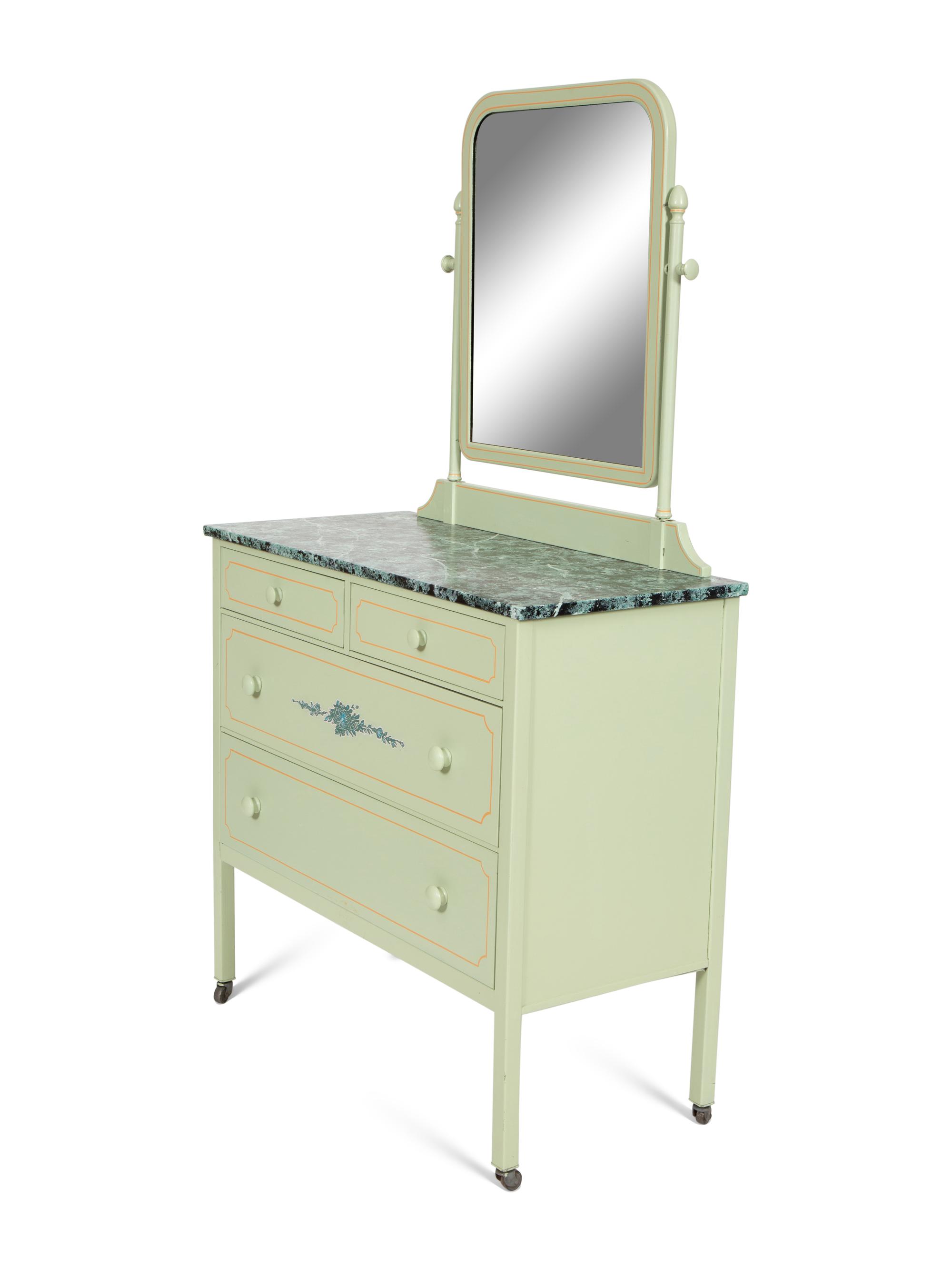 A Painted Metal Chest of Drawers with Dressing Mirror