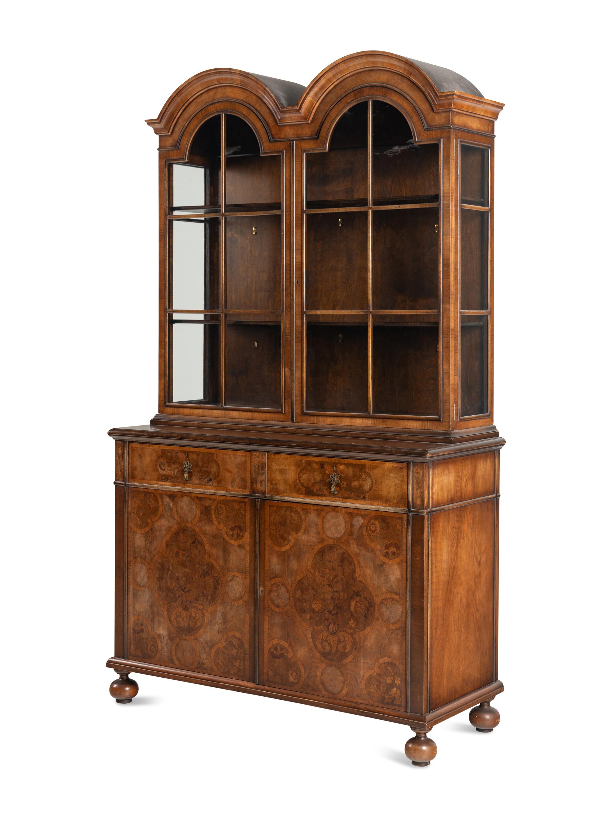 A William and Mary Style Walnut and Marquetry Bookcase