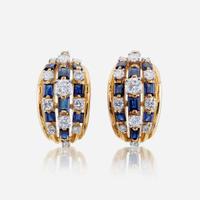 A pair of sapphire, diamond, eighteen karat gold, and platinum earrings, Oscar Heyman