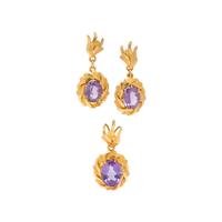 AMETHYST AND YELLOW GOLD EARRINGS AND PENDANT