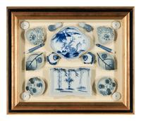 Four Shadow Boxes Mounted with Chinese Blue-and-White Porcelain Articles