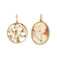 YELLOW GOLD OMEGA NECKLACE WITH TWO PENDANTS