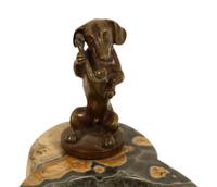 Two Continental Bronze and Marble Dachsund-Themed Desk Accessories