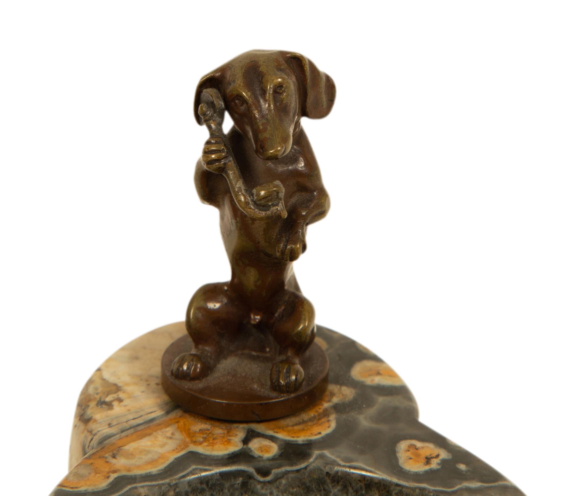 Two Continental Bronze and Marble Dachsund-Themed Desk Accessories