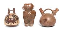 Three Pre-Columbian Terracotta Articles, Height of tallest 7 1/2 inches.
