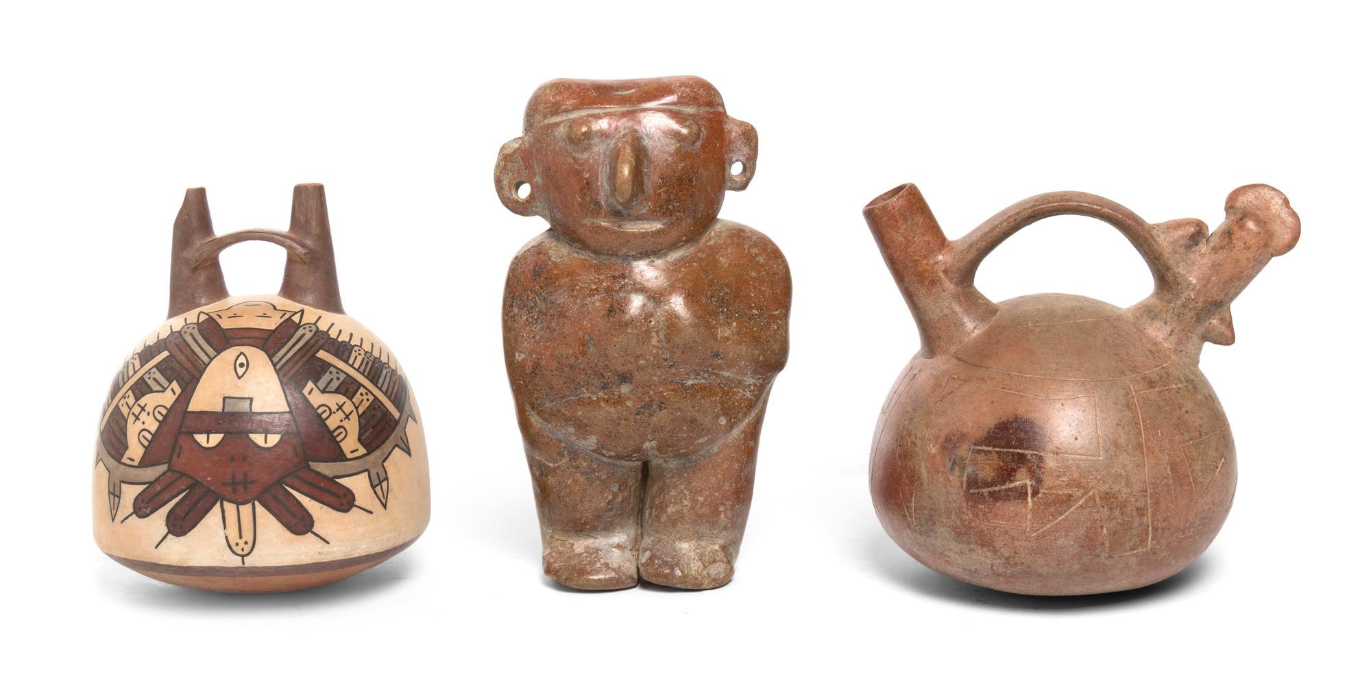 Three Pre-Columbian Terracotta Articles, Height of tallest 7 1/2 inches.